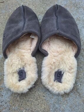 UGG Charcoal Suede Slip-On Shearling Mules
